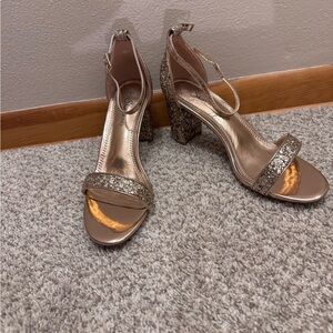 Sparkling Gold Block Heel Sandals